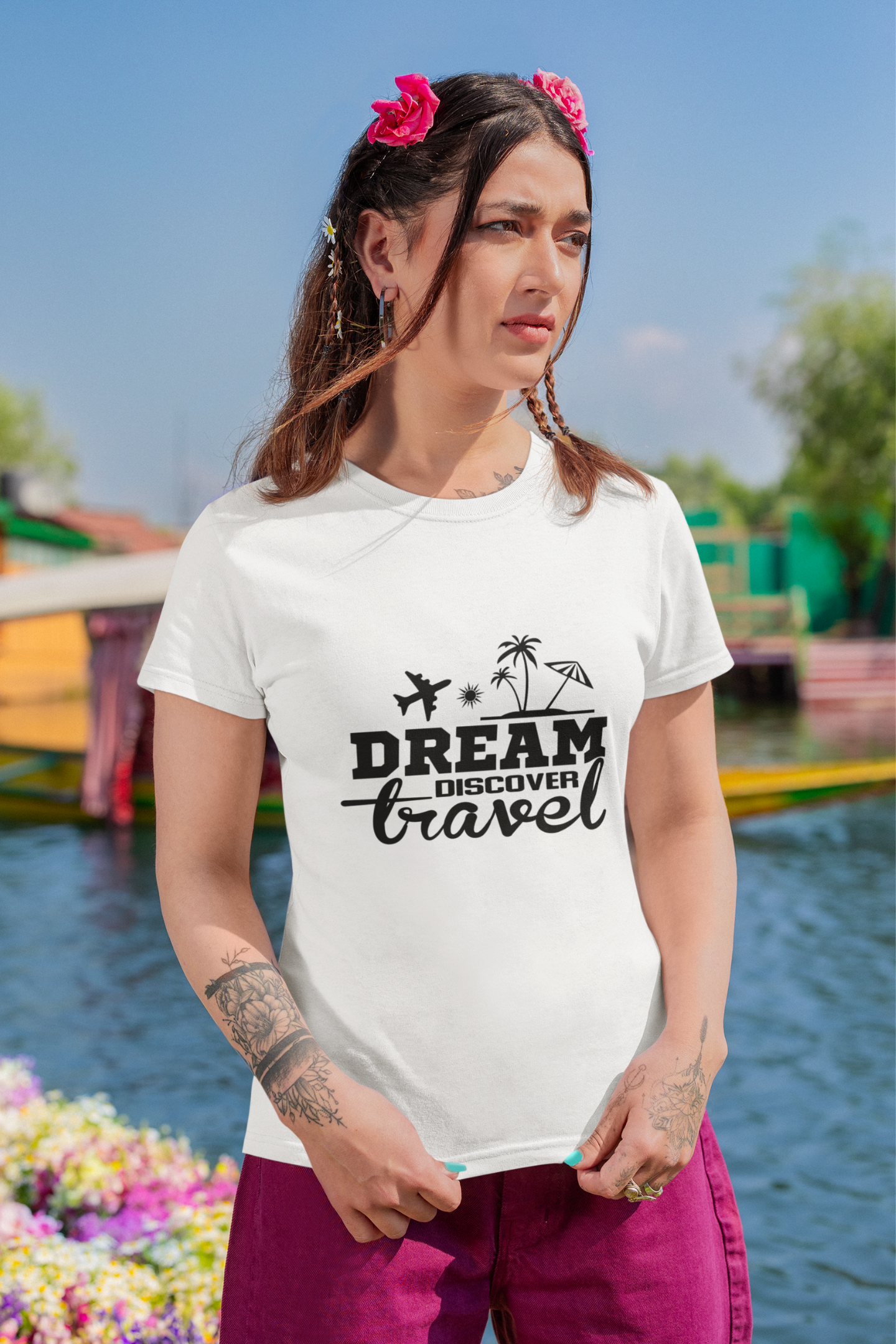 Dream. Discover. Travel. Unisex Classic T-Shirt – Adventure-Inspired Beach & Flight Design